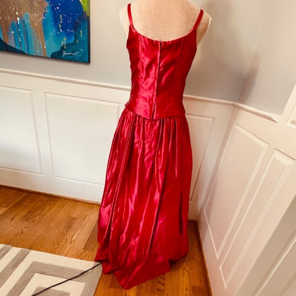 Jessica McClintock Ball Gown Vintage 90s Red Satin Corset Formal Prom 9/10 Small - Picture 4 of 14